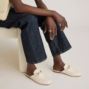 NWOB Quince Italian Leather Horsebit Loafer Bone White Gold Bit Flat Size 8